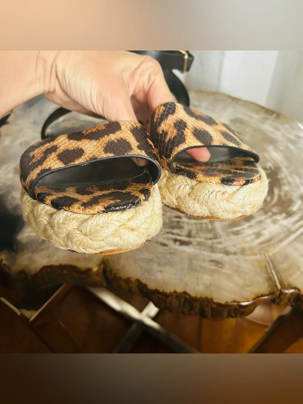 Vince Camuto Leopard Espadrille Sandals in Black and Brown